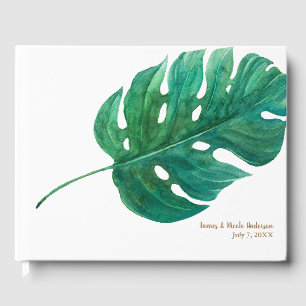 Libro De Visitas Boda de verano hawaiana con hoja de palma verde tr
