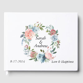 Libro De Visitas Boda de Wreath de color azul rosa verde