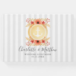 Libro De Visitas Boda del ancla de oro floral acuática náutica
