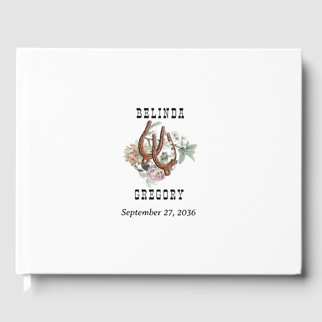 Libro De Visitas Boda del Boho Boho Cow Skull del País Occidental (Anverso)