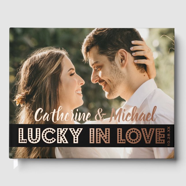 Libro De Visitas Boda del Casino de Las Vegas Foto Negro y Oro (Anverso)