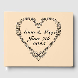 Libro De Visitas Boda del corazón victoriano de tono sepia