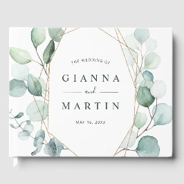 Libro De Visitas Boda del follaje de la vegetación geométrica de or