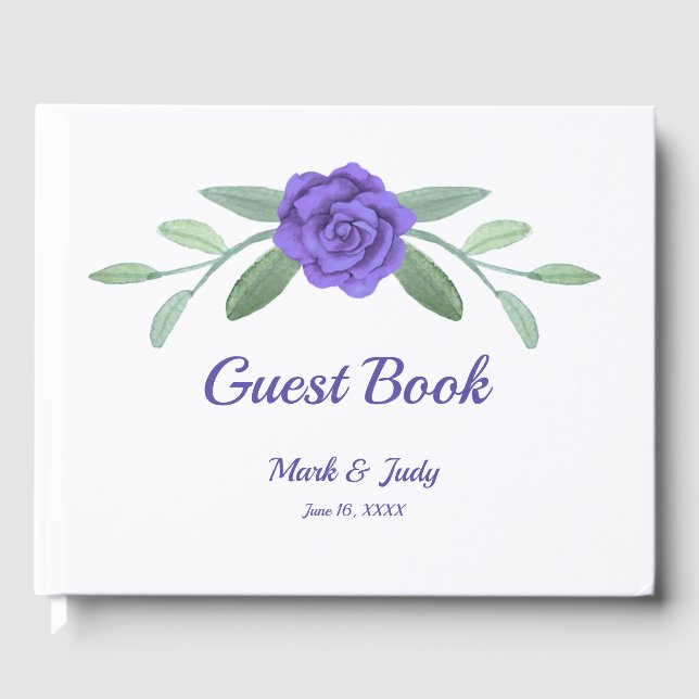 Libro De Visitas Boda del follaje floral azul púrpura (Anverso)