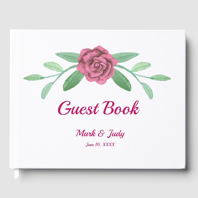 Libro De Visitas Boda del follaje floral rosa (Anverso)