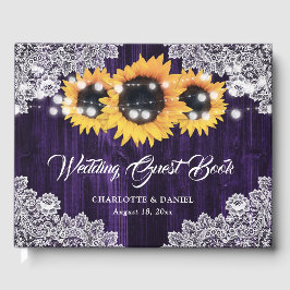 Libro De Visitas Boda del girasol Rusple Purple Wood Lace
