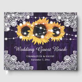 Libro De Visitas Boda del girasol Rusple Purple Wood Lace