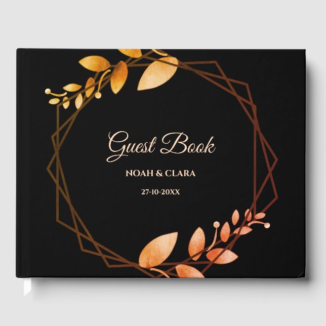 Libro De Visitas Boda del marco botánico de oro de Boho otoño (Anverso)