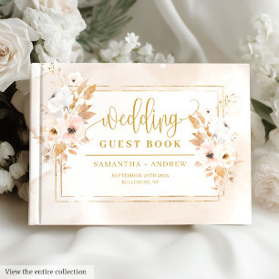 Libro De Visitas Boda del marco dorado rosa pálido romántico