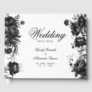 Libro De Visitas Boda del Monograma Blanco Gótico Clásico Escudo