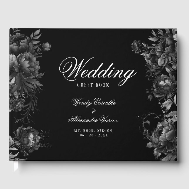 Libro De Visitas Boda del Monograma Negro Gótico Clásico Escudo (Anverso)