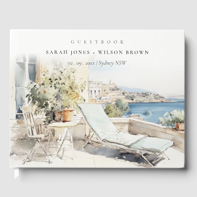 Libro De Visitas Boda del paisaje acuático de Curfu Grecia (Anverso)