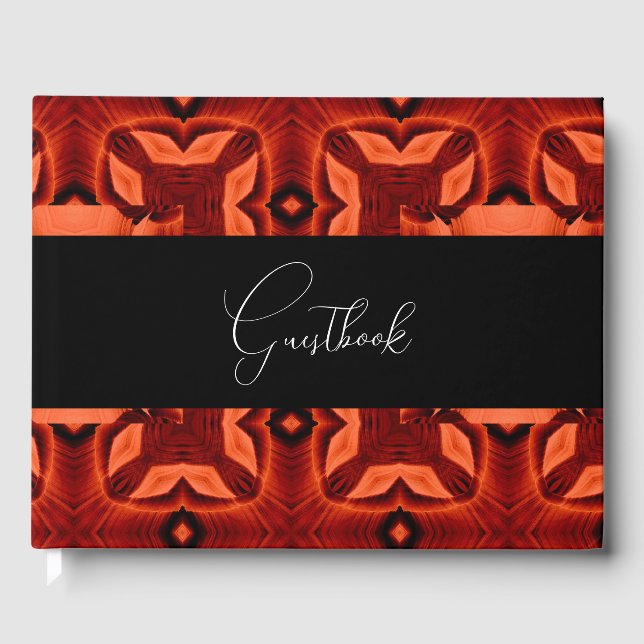 Libro De Visitas Boda del patrón abstracto de Naranja oscuro (Anverso)
