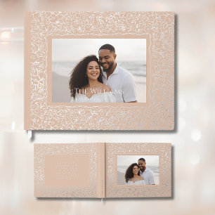 Libro De Visitas Boda del Relieve metalizado Beige Peach Guestbooks