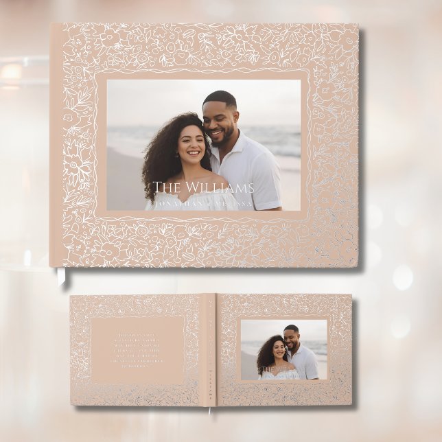 Libro De Visitas Boda del Relieve metalizado Beige Peach Guestbooks (Subido por el creador)