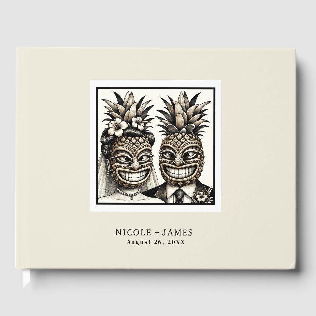 Libro De Visitas Boda del Tiki de la Piña de Novia y Groom Aloha (Anverso)