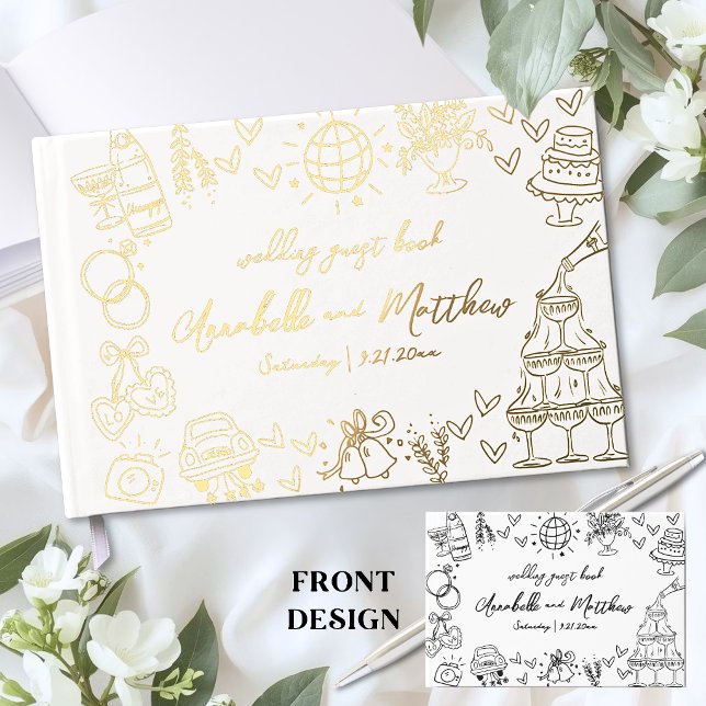Libro De Visitas Boda Dibujada a Mano (Hand Drawn Wedding Foil Guest Book)