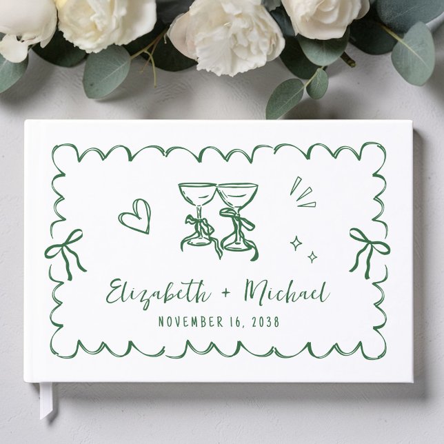 Libro De Visitas Boda Dibujada a Mano con Marco Ondulado Caprichoso (Whimsical Wavy Frame Hand Drawn Wedding Guest Book)