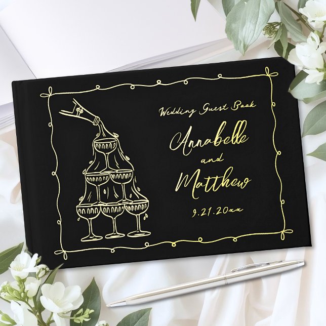 Libro De Visitas Boda Dibujada a Mano de Oro (Hand Drawn Wedding Gold Foil Guest Book)