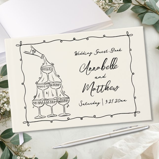 Libro De Visitas Boda Dibujada a Mano Retro (Retro Hand Drawn Wedding Guest Book)