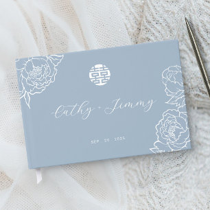Libro De Visitas Boda Doble Felicidad Chino Polvo Azul