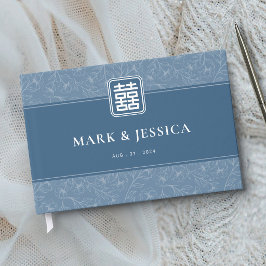 Libro De Visitas Boda Doble Felicidad Gris Azul Chino