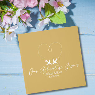 Libro De Visitas Boda dorado y blanco, dos aviones forman un corazó
