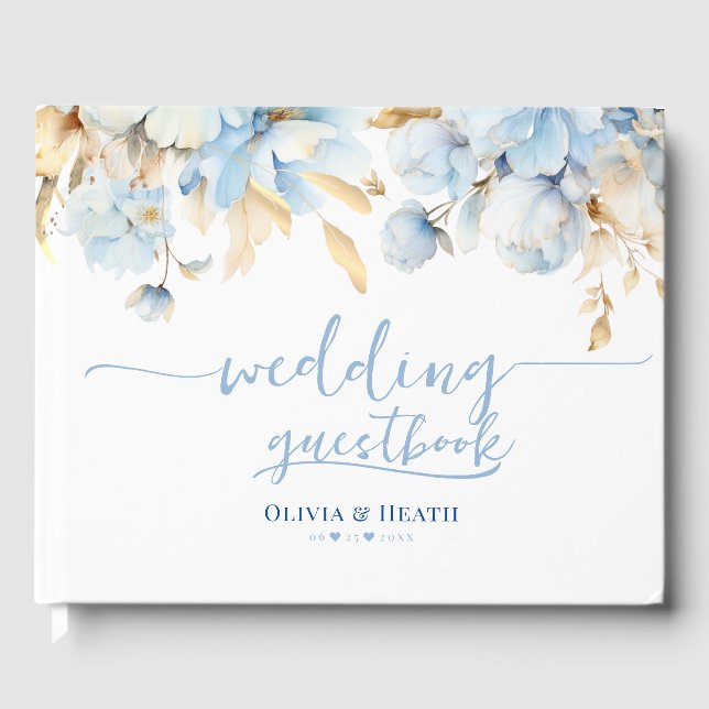 Libro De Visitas Boda Dusty Blue Floral Gold (Anverso)