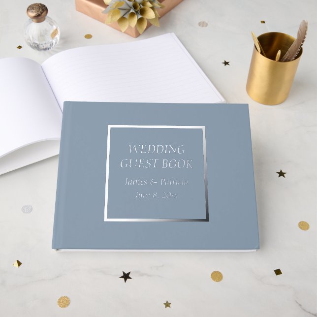 Libro De Visitas Boda Dusty Blue Simple Stylitering (Anverso Abierto)
