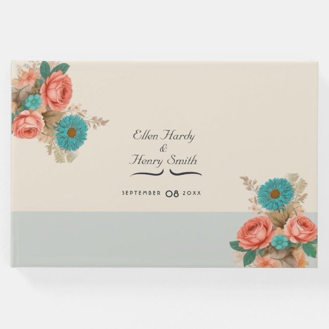 Libro De Visitas Boda Ecológica de Blues Tropicales y Verdes (Anverso)