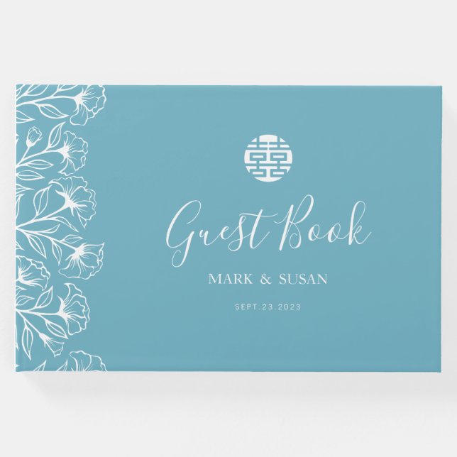 Libro De Visitas Boda elegante chino de la felicidad doble (Anverso)