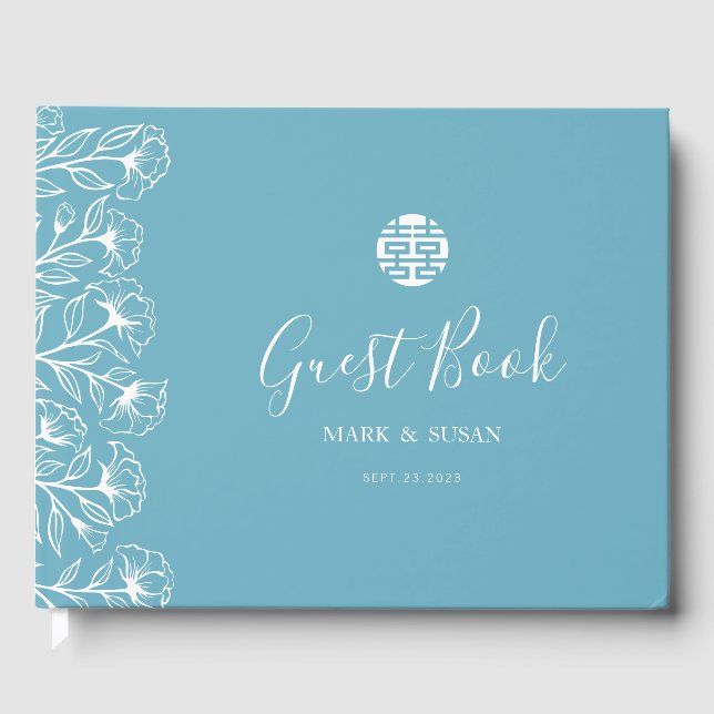 Libro De Visitas Boda elegante chino de la felicidad doble (Anverso)