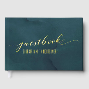 Libro De Visitas Boda elegante con escritura de oro de color de agu