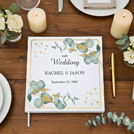 Libro De Visitas Boda elegante con eucalipto y brillo dorado