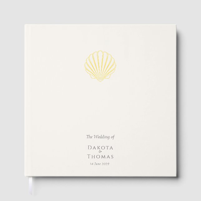 Libro De Visitas Boda elegante de concha de oro (Anverso)