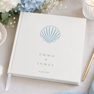 Libro De Visitas Boda elegante de conchas marinas azules