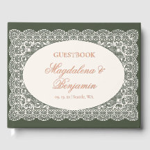 Boda elegante de encaje marfil vintage oliva verde