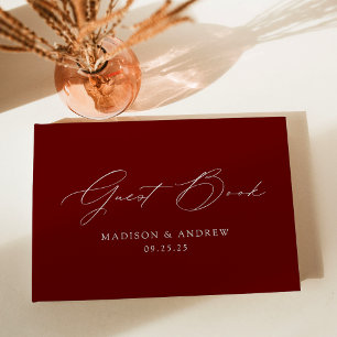 Libro De Visitas Boda elegante de escritura moderna de Burgundy Pho