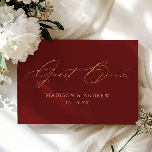 Libro De Visitas Boda elegante de escritura moderna de Burgundy Pho