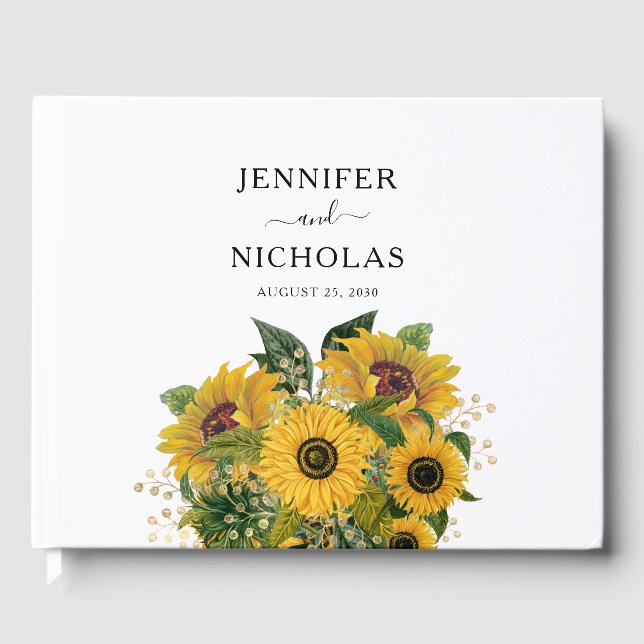Libro De Visitas Boda elegante de flores de girasol  (Anverso)
