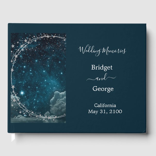 Libro De Visitas boda elegante de galaxia azul (Anverso)