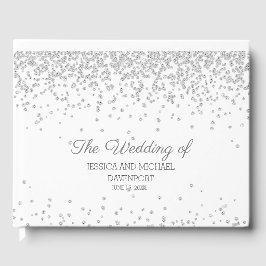 Libro De Visitas Boda Elegante de Glitter de Diamante de Plata Blan