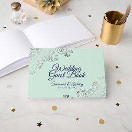 Libro De Visitas Boda elegante de la Casa de la Moneda Verde y Mari