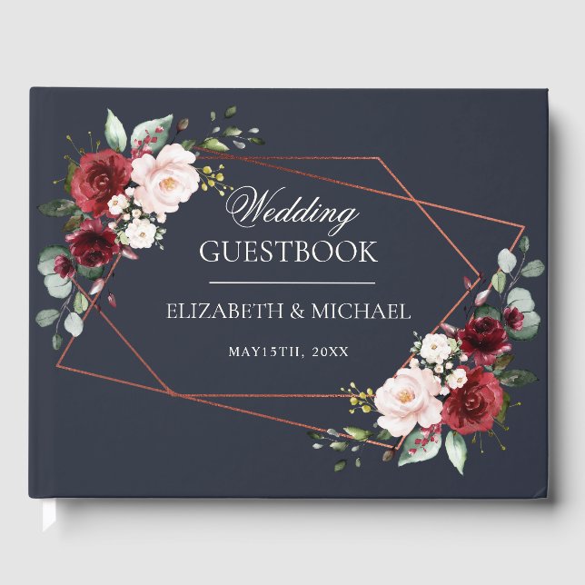 Libro De Visitas Boda elegante de la Marina de Borgoña Geométrica d (Anverso)