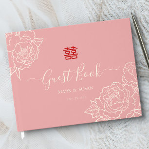 Libro De Visitas Boda elegante doble felicidad china 