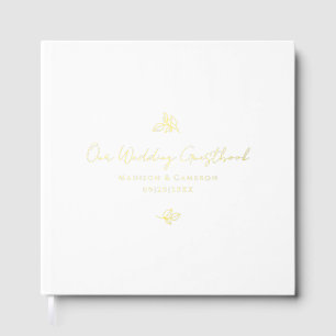 Libro De Visitas Boda Elegante Fotografía Caligrafía Botánica Dorad