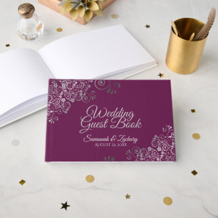 Libro De Visitas Boda Elegante Frilly Filigree Cassis de Plata