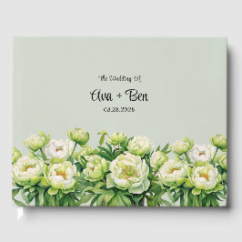 Libro De Visitas Boda elegante Peony Verde y Blanca