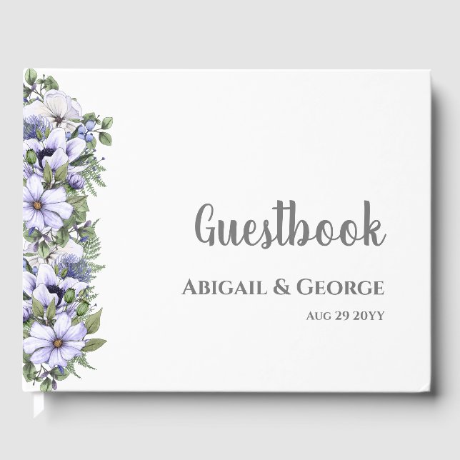 Libro De Visitas Boda elegante Periwinkle Purple Florals (Anverso)