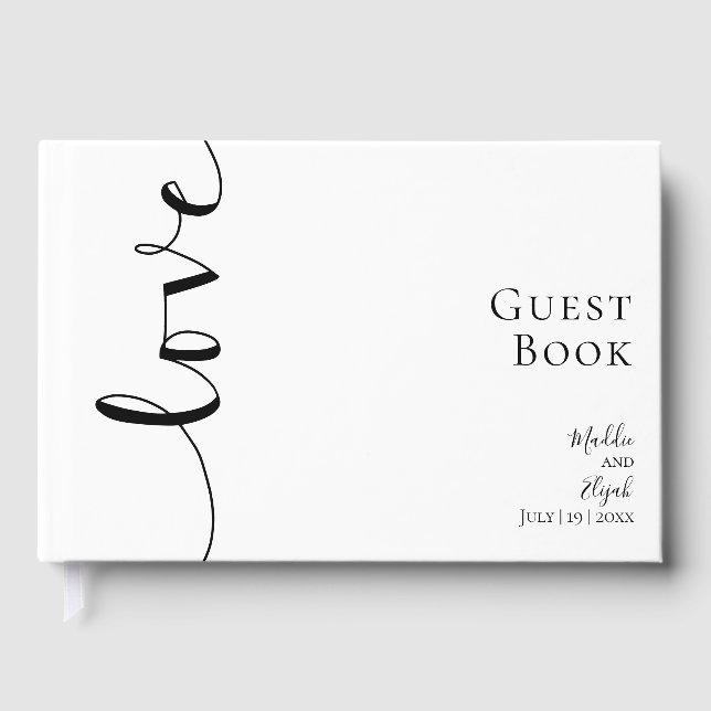 Libro De Visitas Boda, Elegante, Simple en Blanco y Negro, Letra, (Anverso)